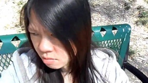 Awsome Non-professional Asian Teen Swallows in the park