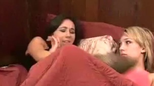 Two hot lesbian babes lick and finger their pussies