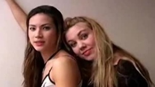 Two lesbian bitches in amateur video sucking ramrod in POV